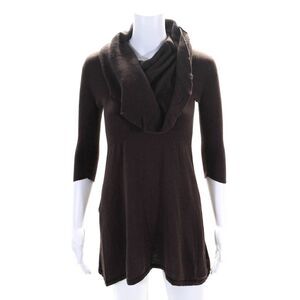 Laurie B Womens Ribbed Long Sleeves A Line Sweater Dress Brown Cotton Size Small